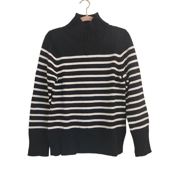 NWT J. Crew Cotton Turtleneck Sweater In Stripe Black White S - Picture 3 of 8